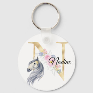 Monogram horse cute floral girly equestrian name   keychain