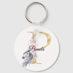 Monogram horse cute floral girly equestrian name   keychain
