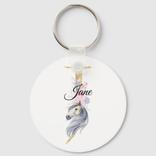 Monogram horse cute floral girly equestrian name   keychain