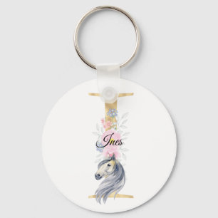 Monogram horse cute floral girly equestrian name   keychain