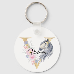 Monogram horse cute floral girly equestrian name l keychain