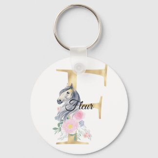 Monogram horse cute floral girly equestrian name l keychain