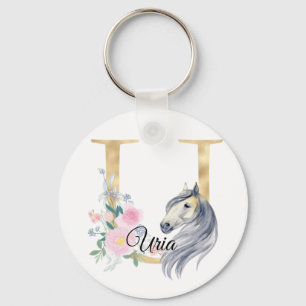 Monogram horse cute floral girly equestrian name l keychain