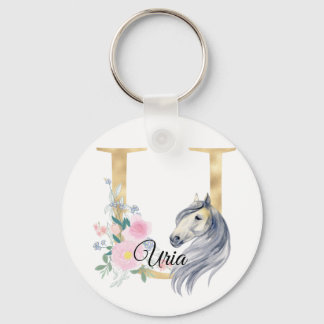 Monogram horse cute floral girly equestrian name l keychain