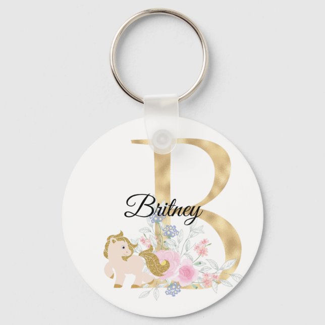 Monogram horse cute floral girly equestrian name l keychain (Front)