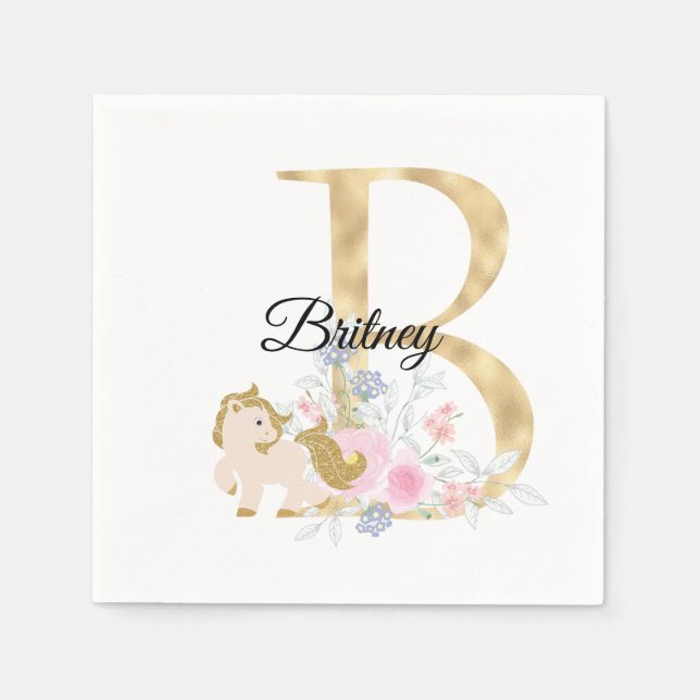Monogram horse cute floral girly equestrian name l napkin (Front)