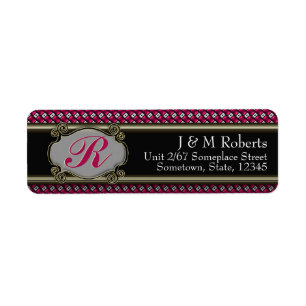 Monogram Hot Pink Black Gold Stylish Address Label