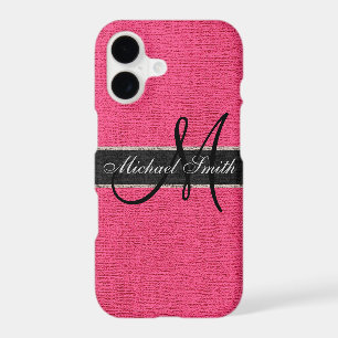 Monogram Hot Pink Burlap Linen Rustic Jute