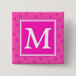 Monogram hot pink circles pattern 2 inch square button