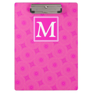 Monogram hot pink circles pattern clipboard