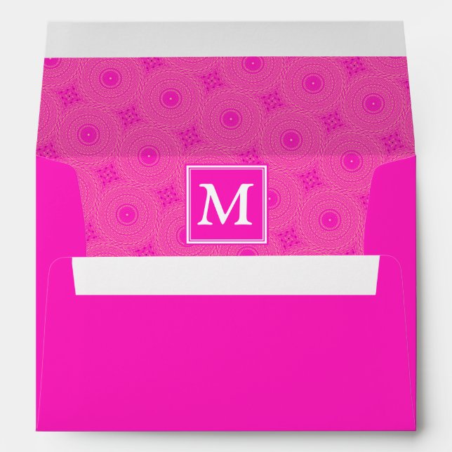 Monogram hot pink circles pattern envelopes (Back (Bottom))