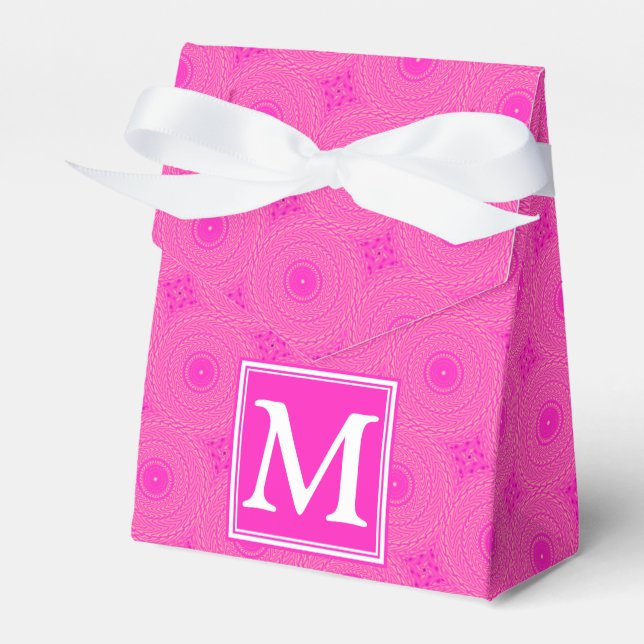 Monogram hot pink circles pattern favor box (Front Side)
