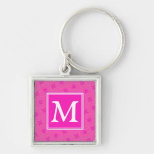 Monogram hot pink circles pattern keychain