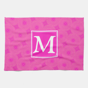 Monogram hot pink circles pattern kitchen towel