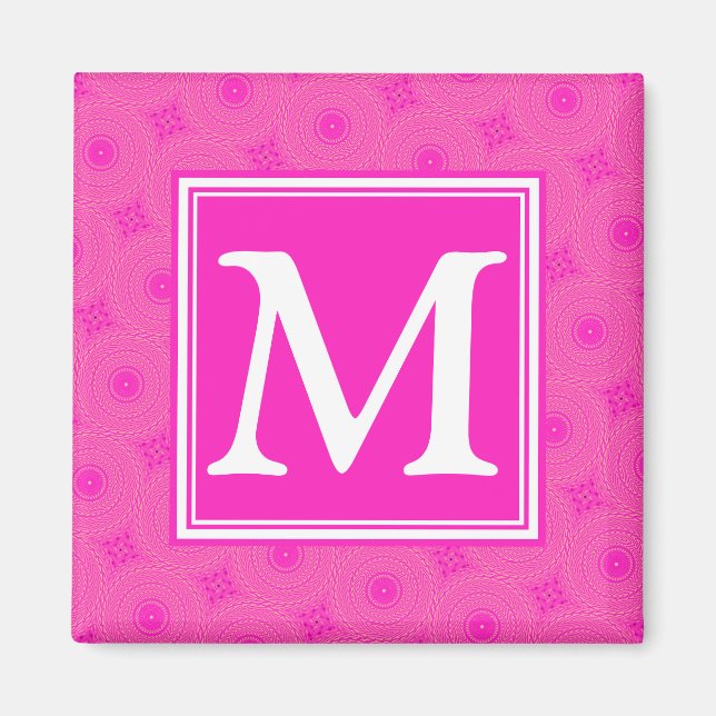 Monogram hot pink circles pattern magnet (Front)