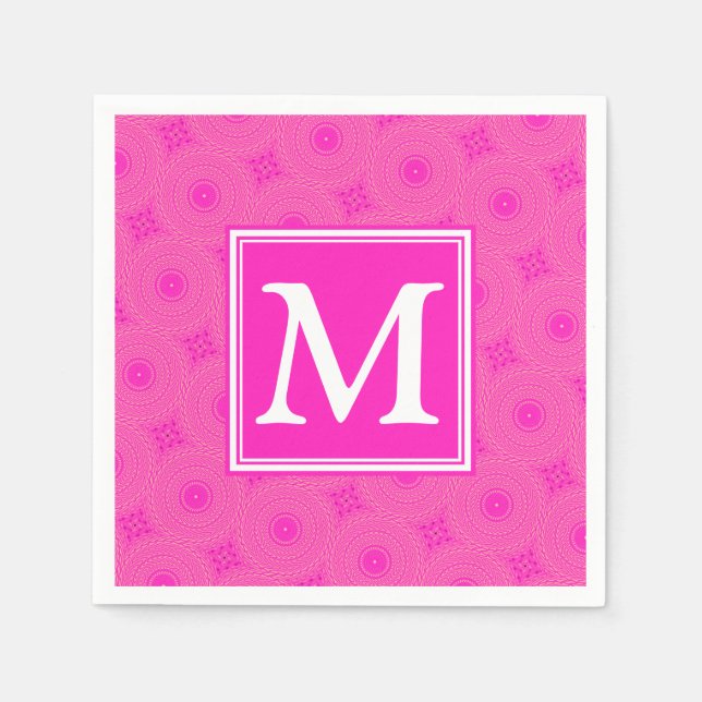 Monogram hot pink circles pattern napkin (Front)