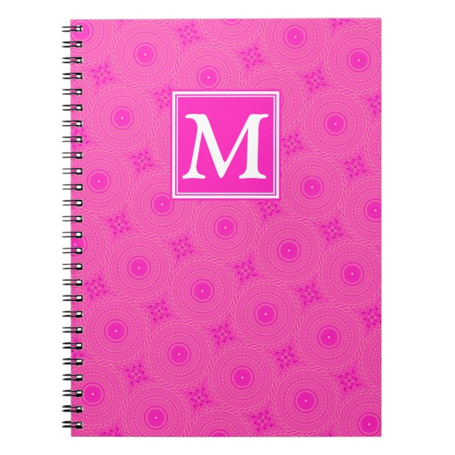 Monogram hot pink circles pattern notebook (Front)