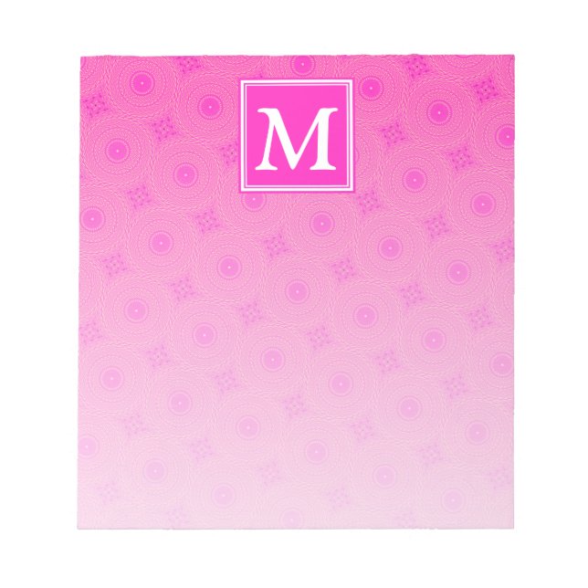 Monogram hot pink circles pattern notepad (Front)