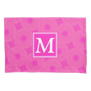 Monogram hot pink circles pattern pillowcase
