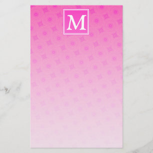 Monogram hot pink circles pattern stationery