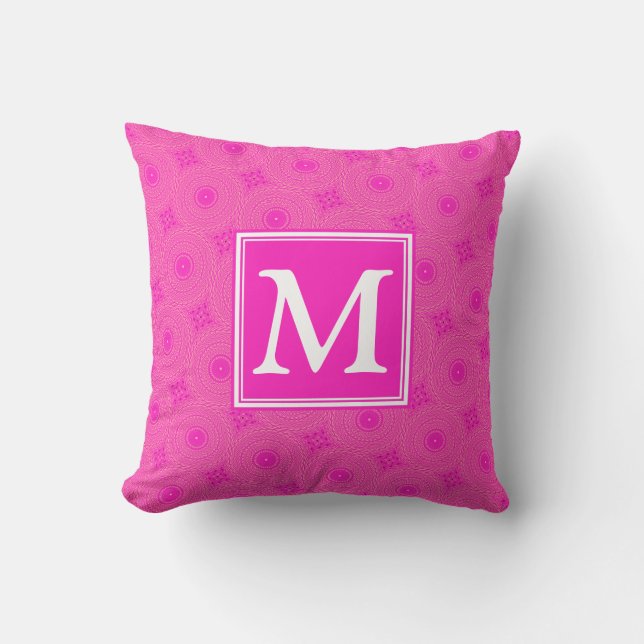 Monogram hot pink circles pattern throw pillow (Front)