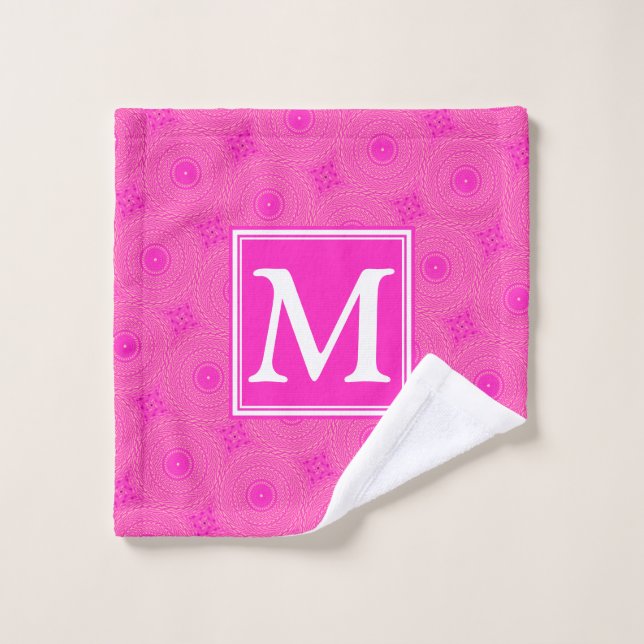 Monogram hot pink circles pattern wash cloth (Wash Cloth)