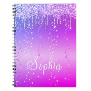 Monogram Hot Pink Dripping Glitter Metallic  Notebook