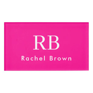 Monogram Hot Pink Elegant Feminine Minimalist Name Tag