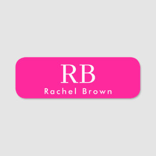 Monogram Hot Pink Elegant Girly Minimalist Name Tag