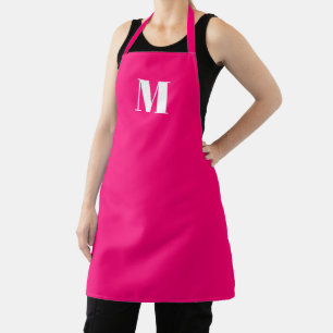 Monogram hot pink fuchsia custom initial modern apron