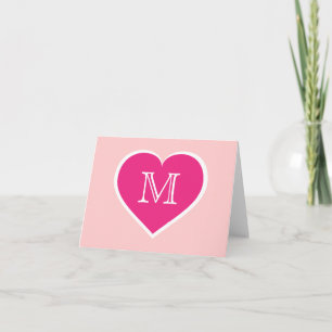 Monogram hot pink heart - blank inside note card