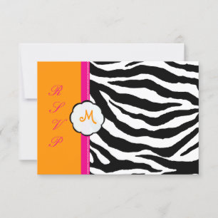 Monogram/Hot Pink/Orange/Zebra RSVP Card