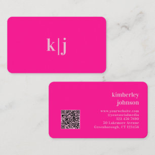 Monogram Hot Pink Simple Modern QR Code Business Card