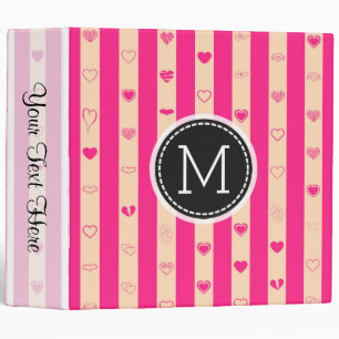Monogram Hot Pink Stripes Elegant Modern Heart Binder
