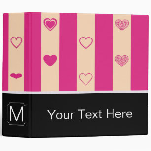 Monogram Hot Pink Stripes Modern Heart Pattern Binder