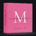 Monogram Hot Pink White Script Wedding Album Binder<br><div class="desc">Elegant Monogram Hot Pink White Script Name Wedding Memories Photo Album Story 3 ring binder</div>