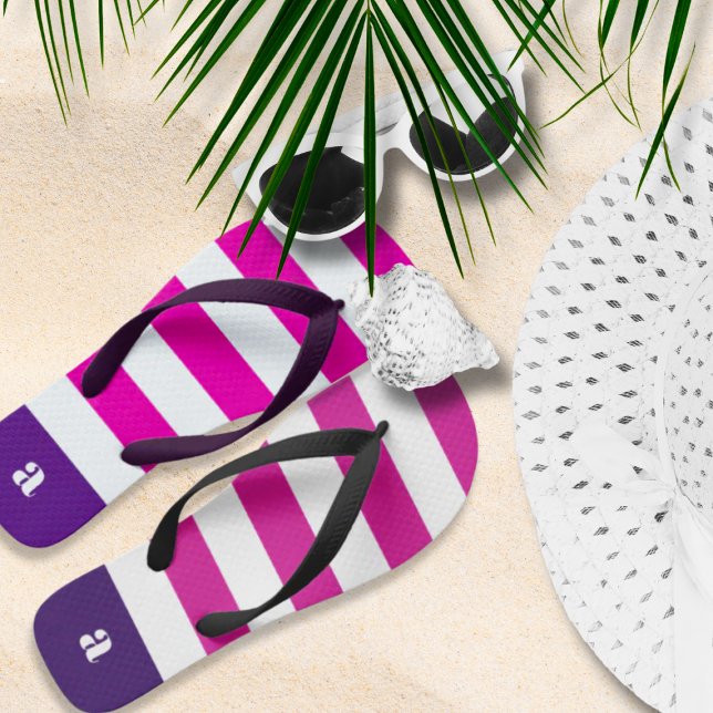 Monogram Hot Pink White Stripes Flip Flops (Creator Uploaded)
