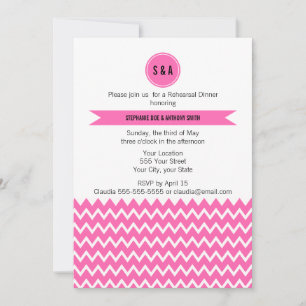 Monogram Hot Pink Zigzag Pattern Rehearsal Dinner Invitation