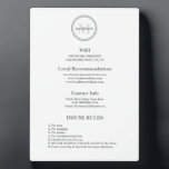 Monogram Hotel Guest Wifi and rules hospitality  Plaque<br><div class="desc">Elevate the guest experience at your hotel or hospitality establishment with our Monogram Hotel Guest Wifi and Rules Hospitality Plaque. This customizable plaque serves as a quick reference guide for your guests, providing essential information such as the internet wifi network and password, local recommendations, contact information, and house rules. Designed...</div>