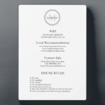 Monogram Hotel Guest Wifi and rules hospitality  Plaque<br><div class="desc">Elevate the guest experience at your hotel or hospitality establishment with our Monogram Hotel Guest Wifi and Rules Hospitality Plaque. This customizable plaque serves as a quick reference guide for your guests, providing essential information such as the internet wifi network and password, local recommendations, contact information, and house rules. Designed...</div>