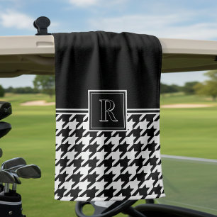 Monogram Houndstooth Pattern Black & White Golf Towel