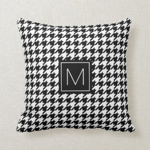 Monogram Houndstooth Pattern in Black and White Throw Pillow