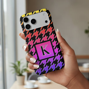 Monogram Houndstooth Pattern Rainbow Black