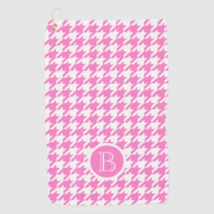 Monogram Houndstooth Style Pink white Personalized Golf Towel