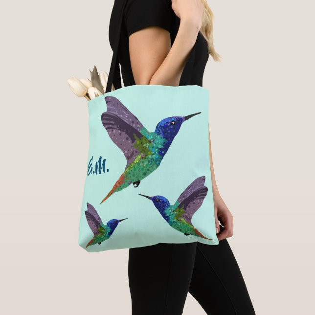 Monogram Hummingbirds Dot Art Tote Bag (Close Up)