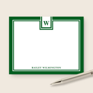 Monogram Hunter Green Border Modern Stationery Card
