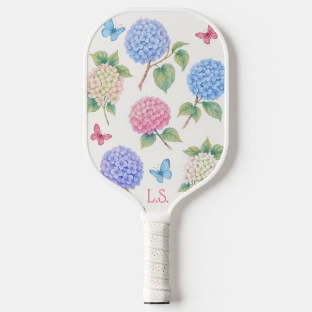Monogram Hydrangea & Butterfly Pickleball Paddle (Front)