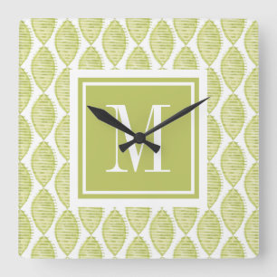 Monogram   Hygge Flowers Pattern Square Wall Clock
