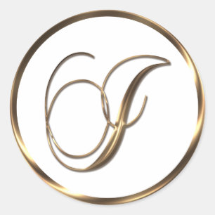 Monogram I Faux Bronze Classic Round Sticker