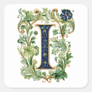 Monogram I floral AI-generated Square Sticker